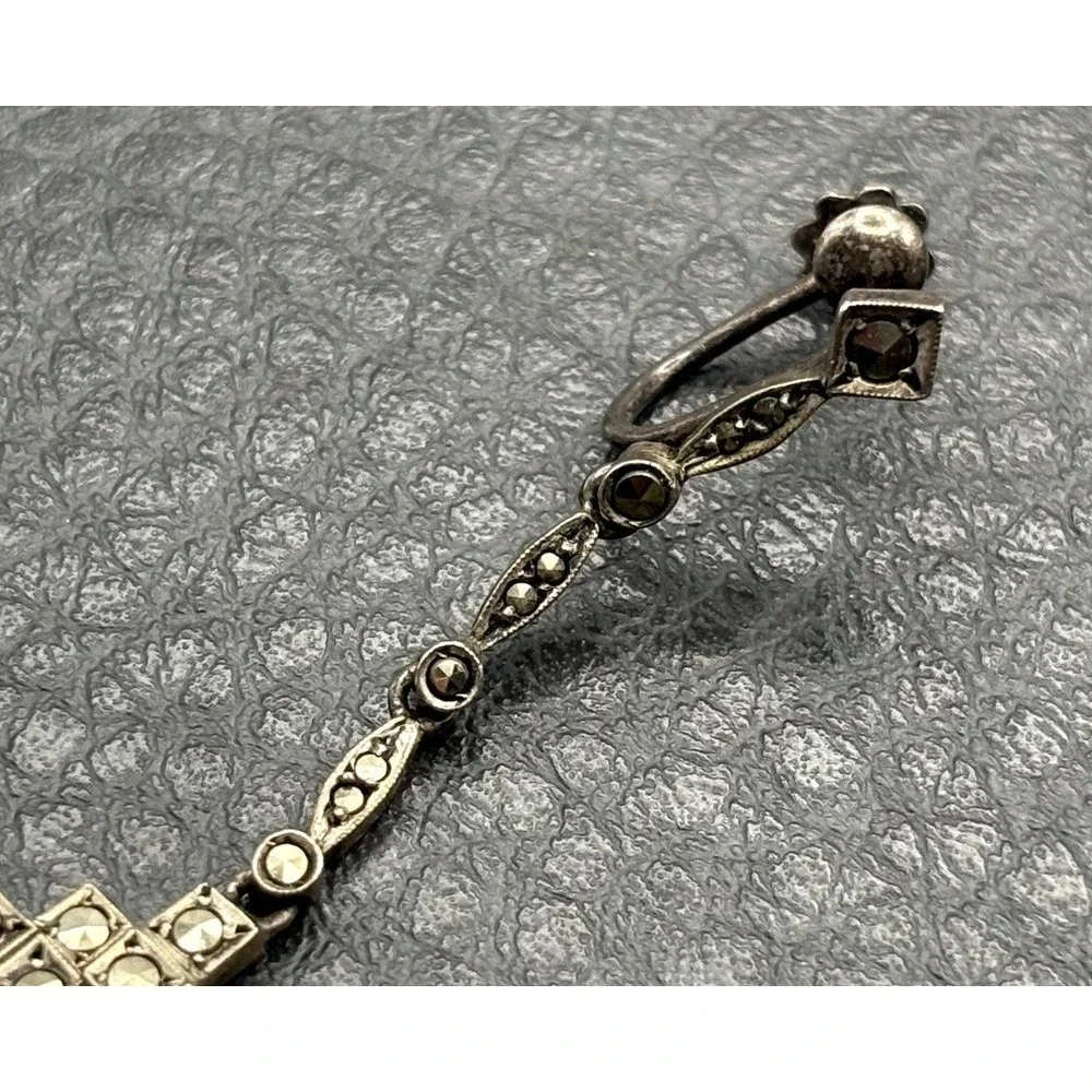 Art Deco Germany Rose Quartz Marcasite Sterling Silver Screw Back Single Earring